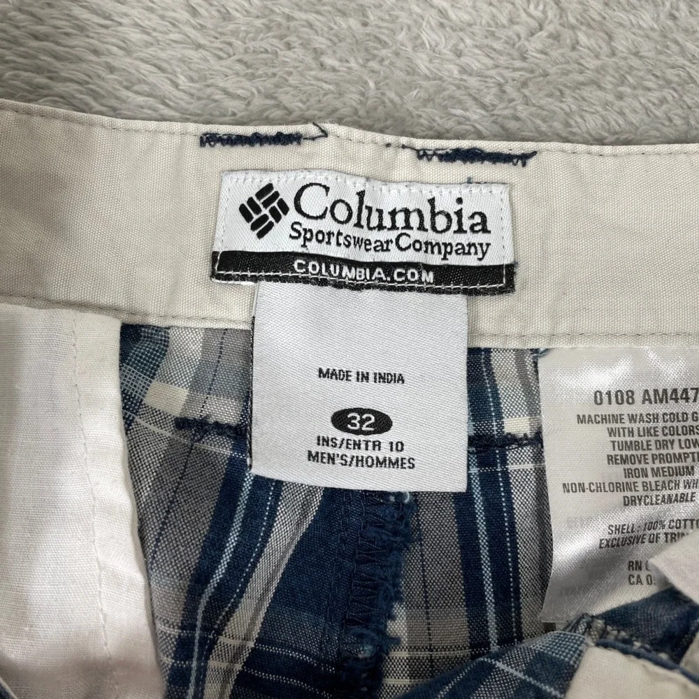 Columbia‎ Plaid Shorts Mens 32 Blue Cotton Outdoor Hiking Casual Gorpcore